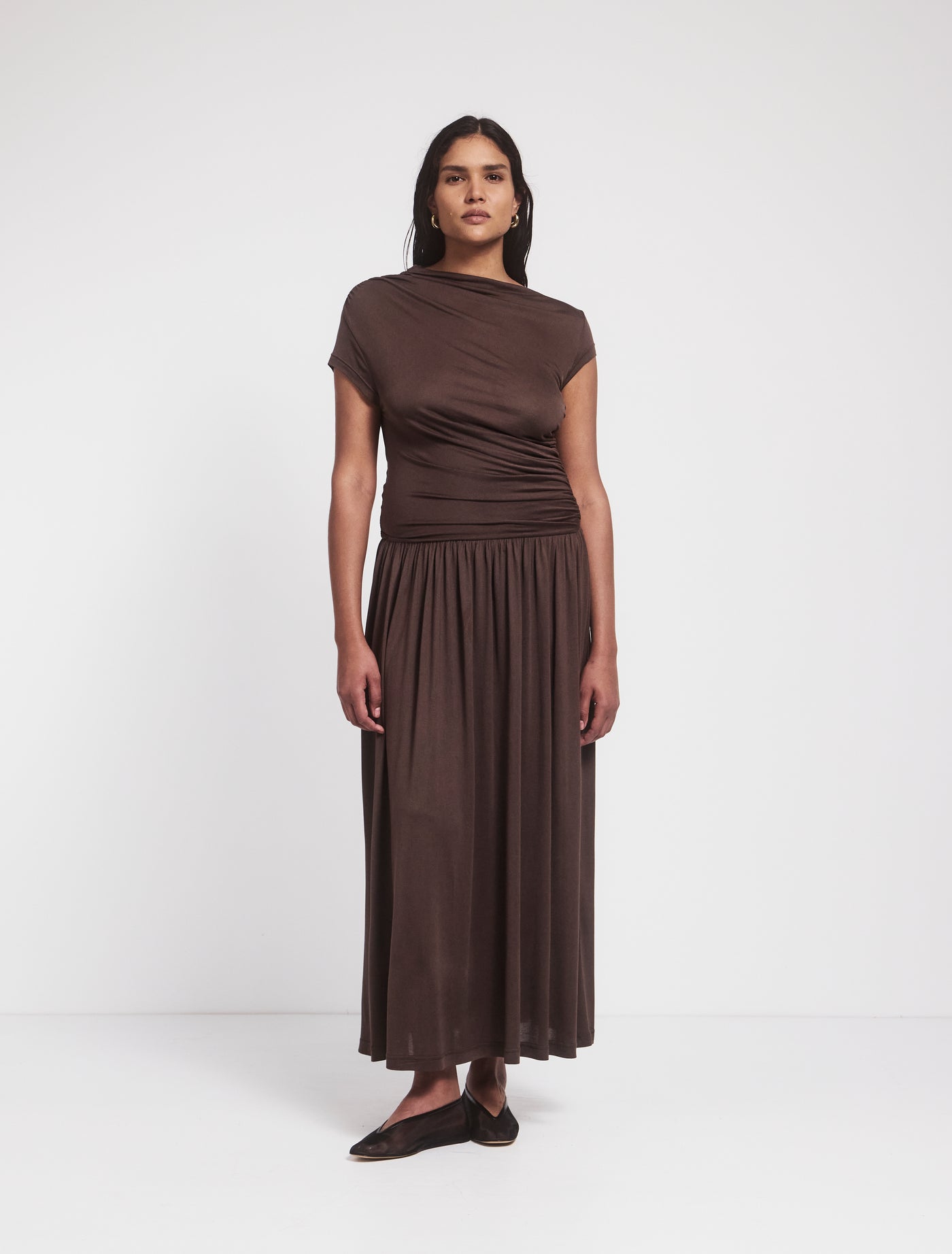 Priam Draped Dress in Bracken