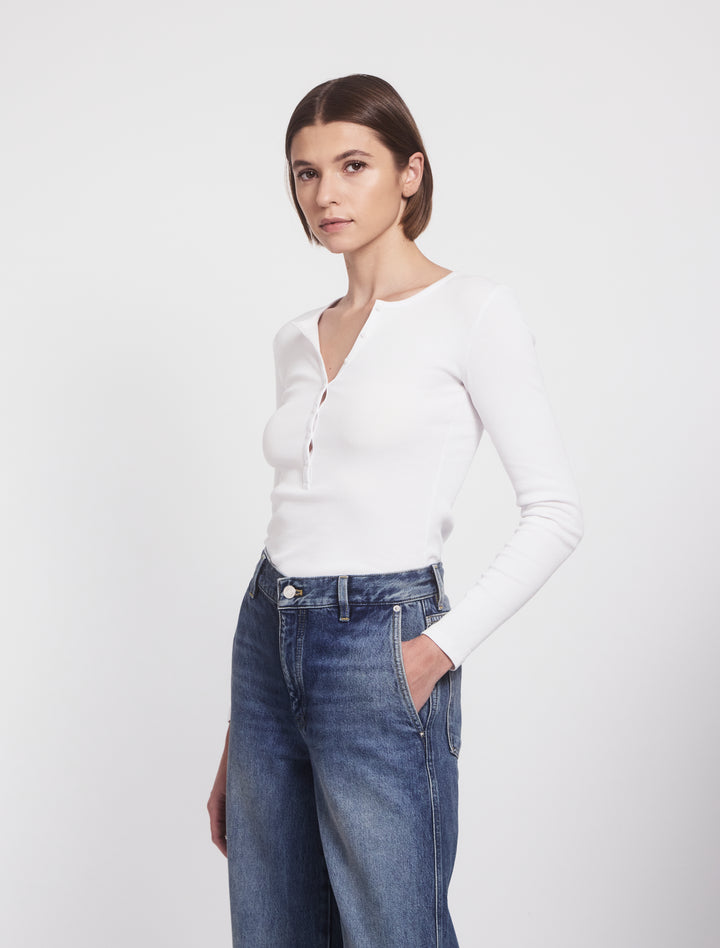 tシャツ NINETY PERCENT　MORGAN RIB TOP レディース Morgan Classic Rib Henley in White – Ninety Percent