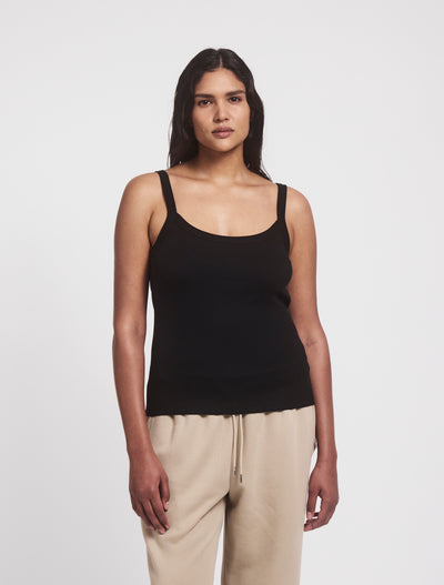 Ava Classic Rib Cami Top in Black