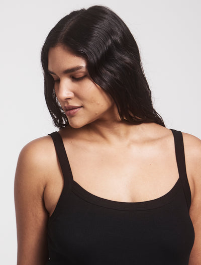 Ava Classic Rib Cami Top in Black