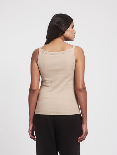 Ava Classic Rib Cami Top In Taupe