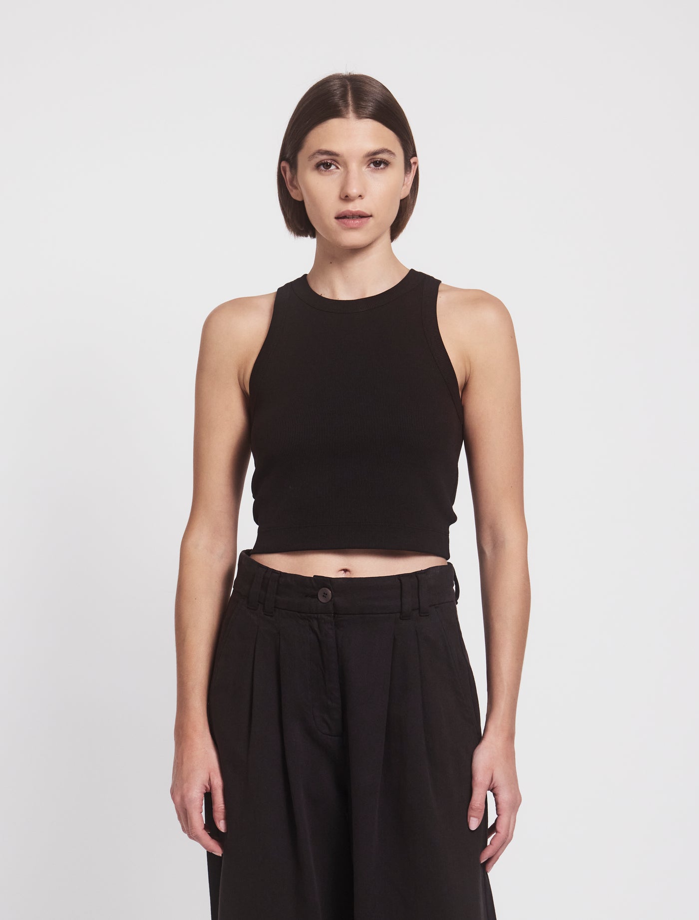 Bette Classic Rib Cropped Tank in Black