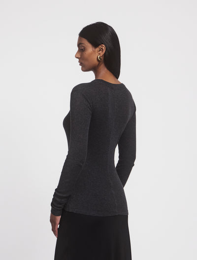 Side view of Anis Top in Charcoal Grey Melange