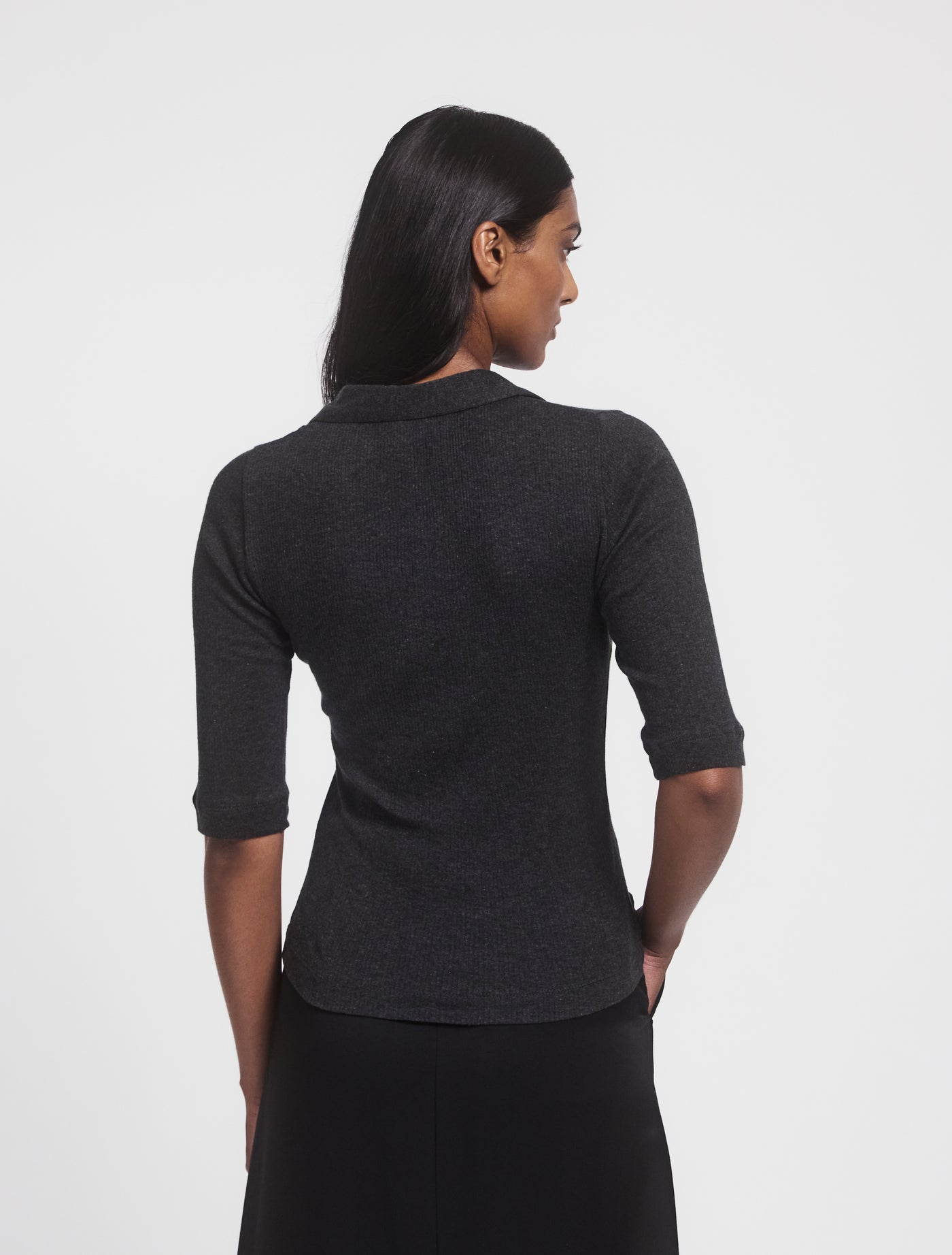 Tadeo Top in Charcoal Grey Melange, back view