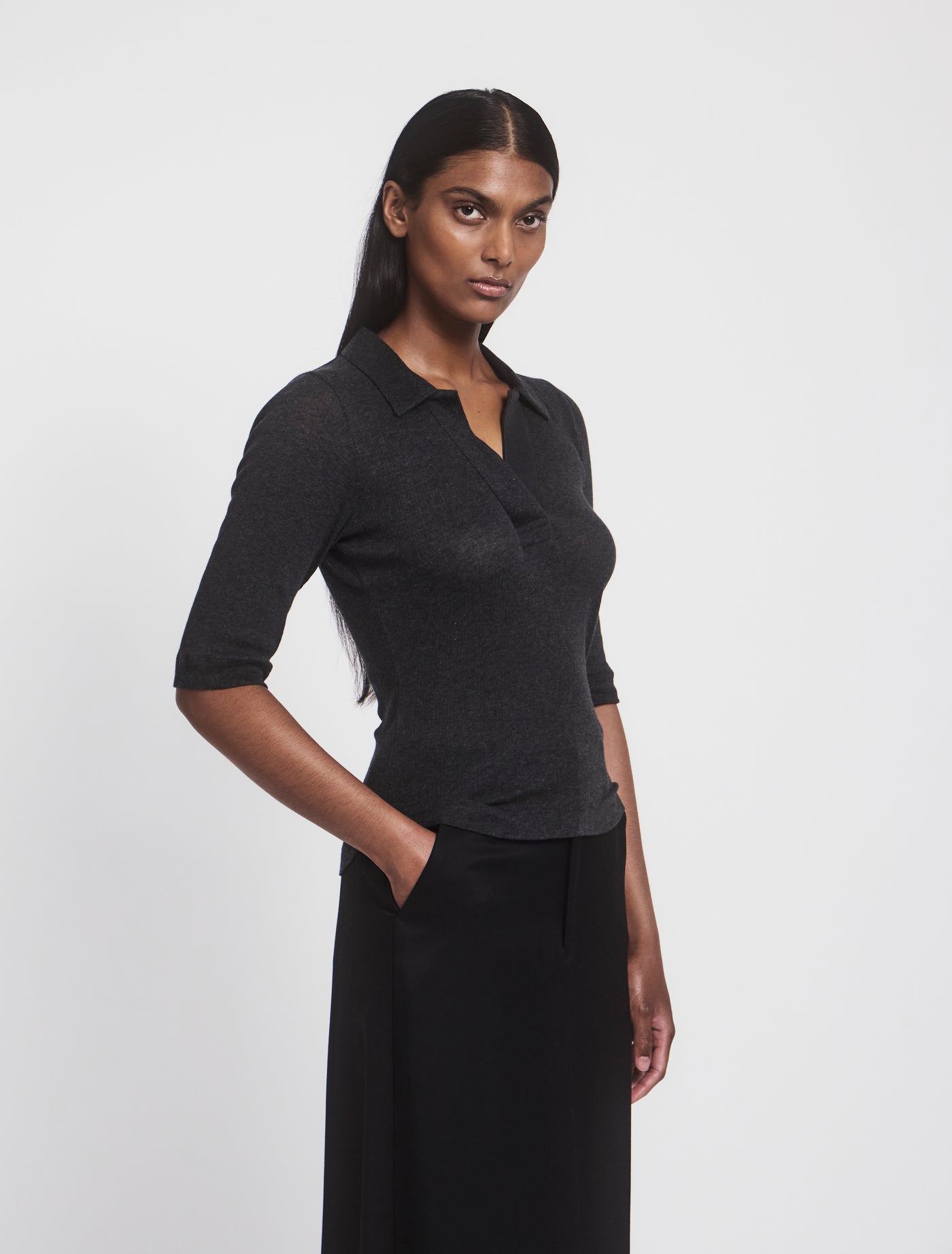 Tadeo Top in Charcoal Grey Melange, side view