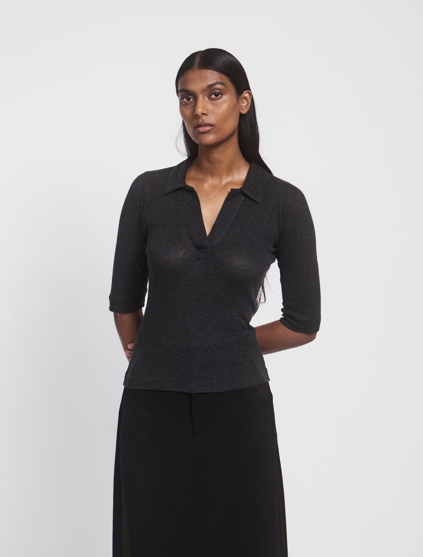 Tadeo Top in Charcoal Grey Melange, front view