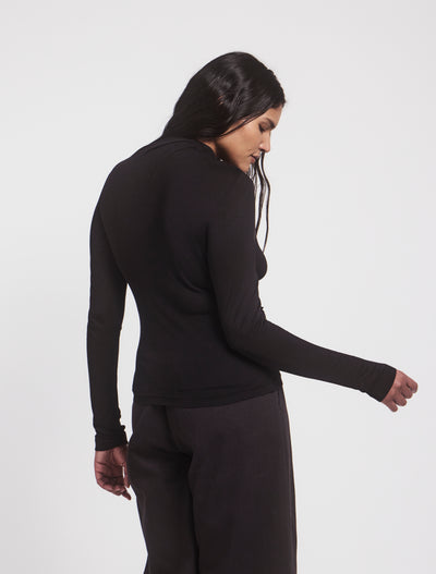 Iphis Draped Long Sleeve Top in Black