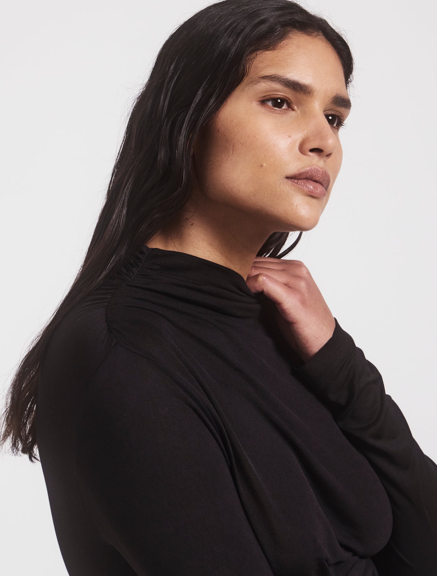 Iphis Draped Long Sleeve Top in Black