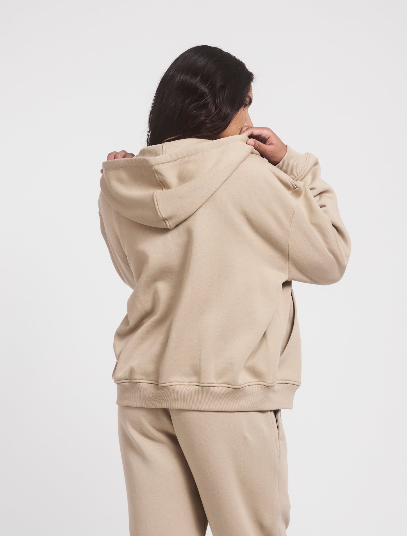 Signature Zip Up Hoodie in Taupe