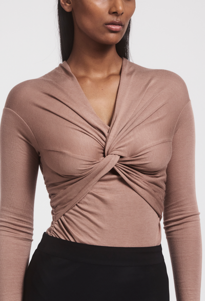 Vesta Micromodal Knot Long Sleeve Top in Sandalwood