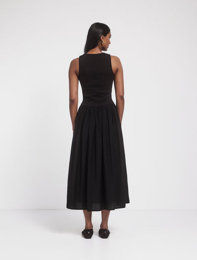 Sika Dress in Black, back view on model