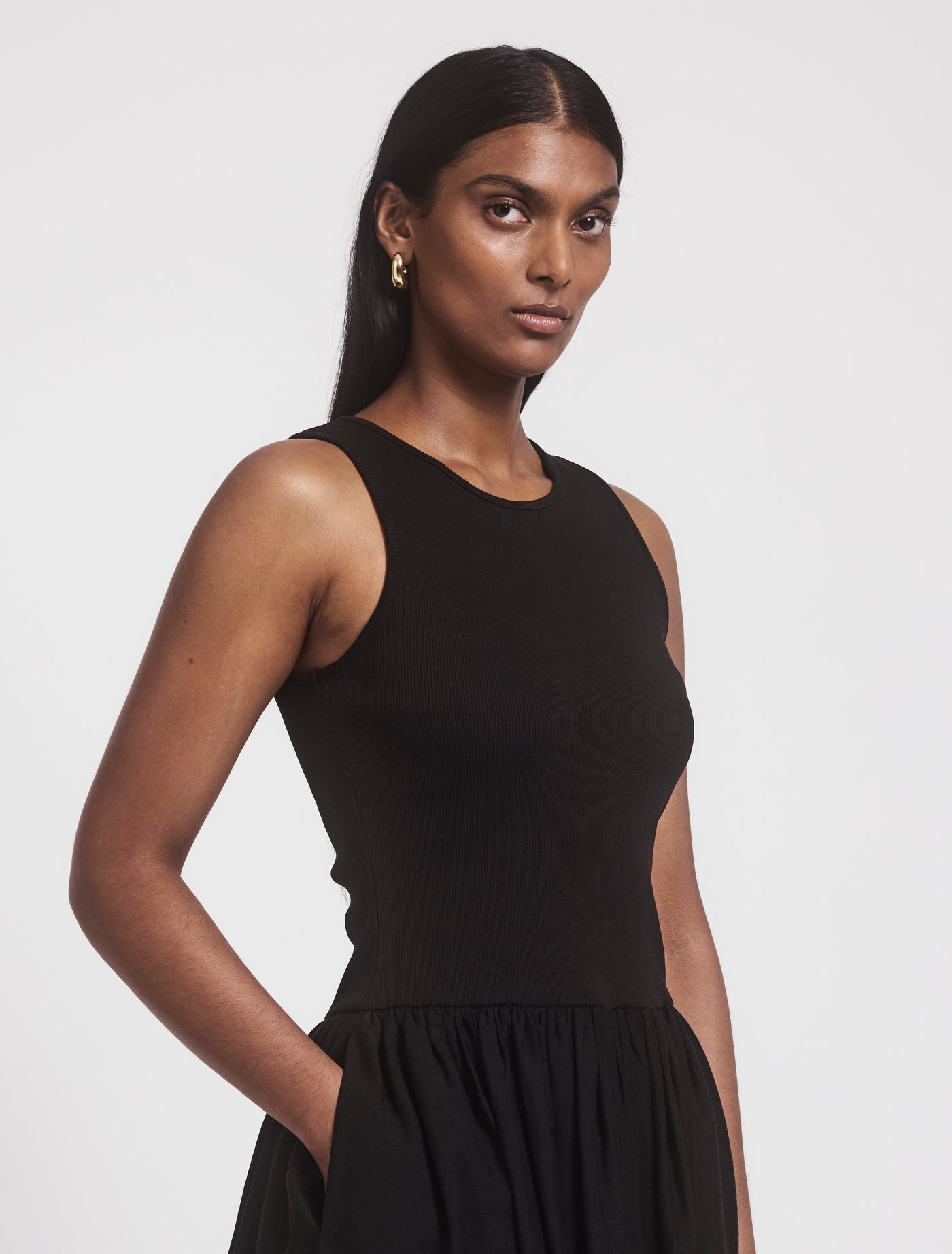 Sika Dress in Black, close-up front view