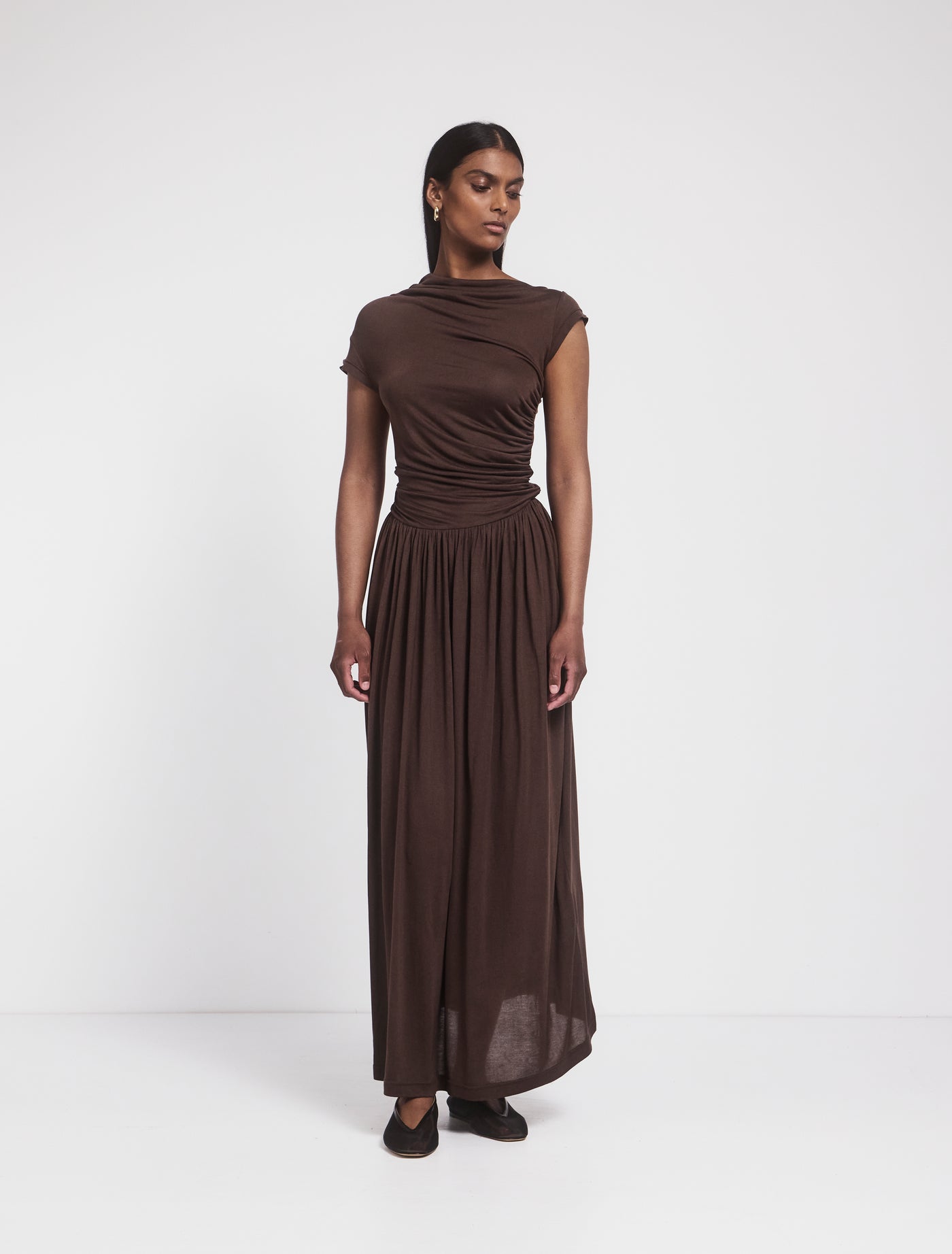 Priam Draped Dress in Bracken