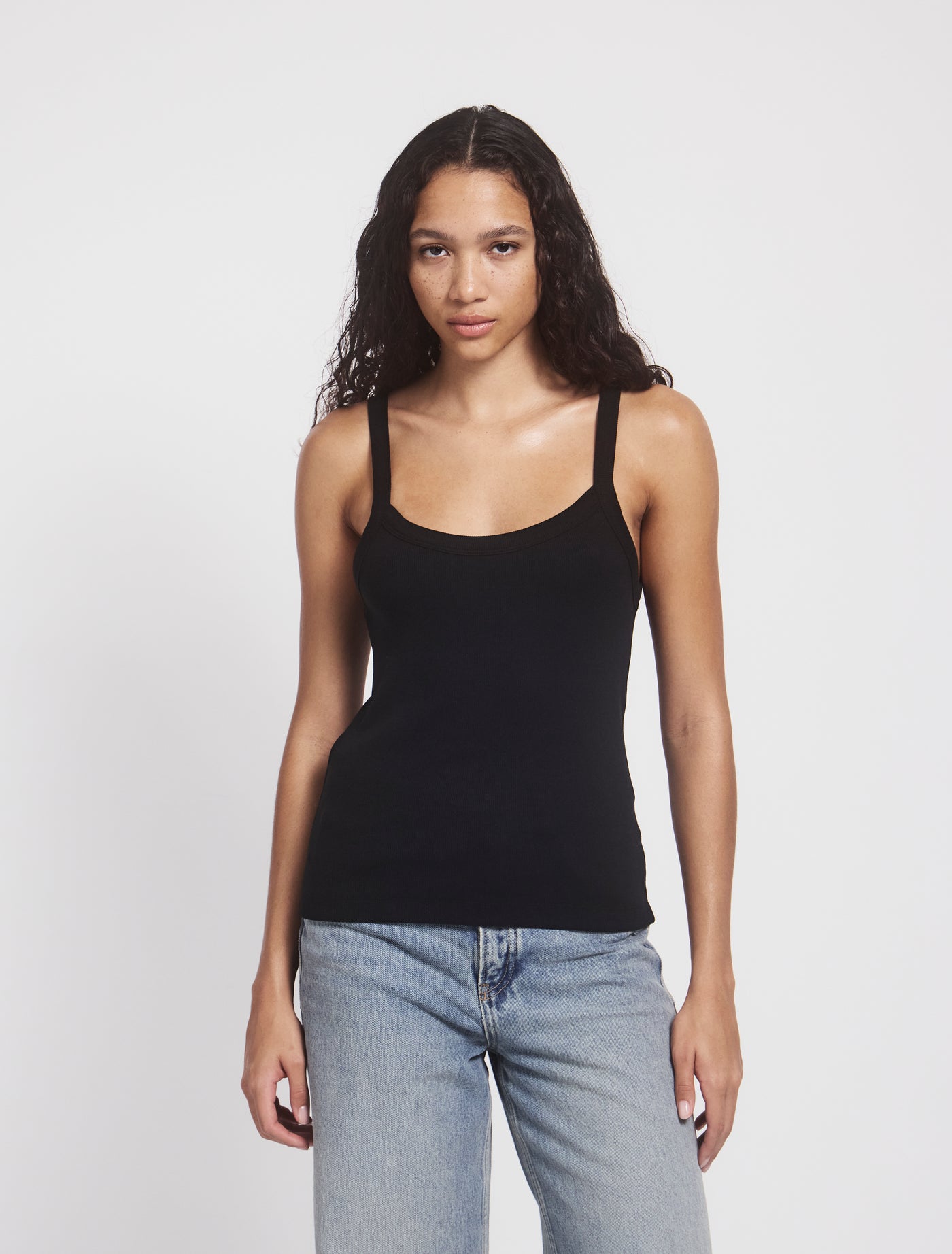 Ava Classic Rib Cami Top in Black