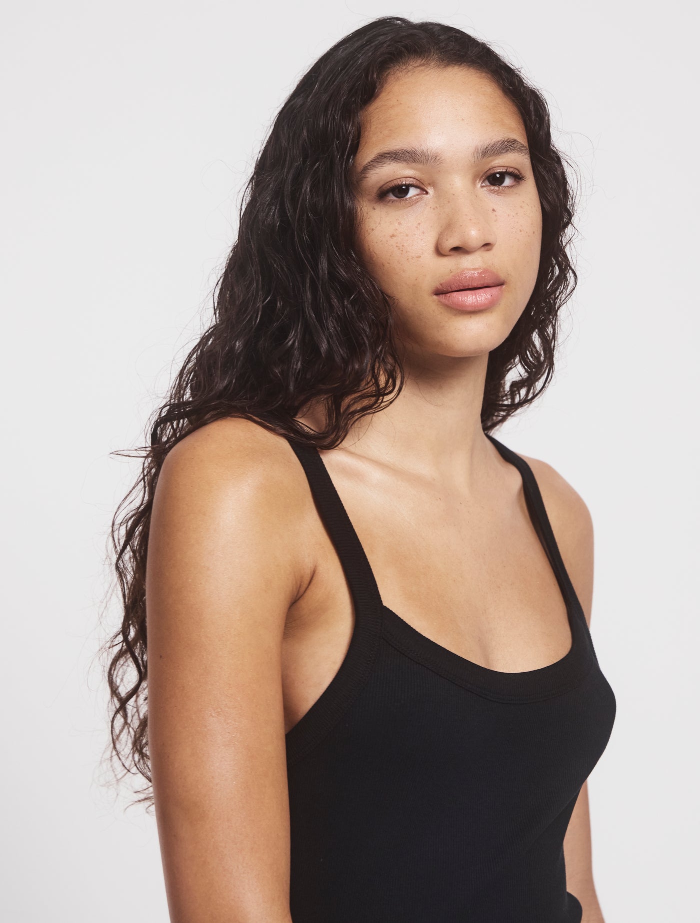 Ava Classic Rib Cami Top in Black