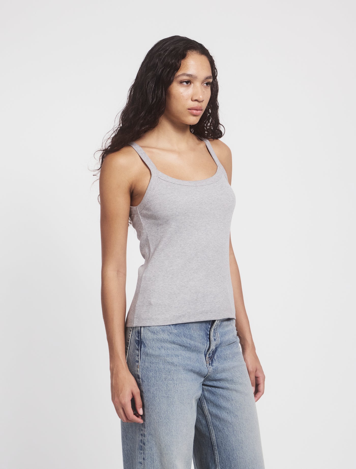 Ava Classic Rib Cami Top in Grey Marl