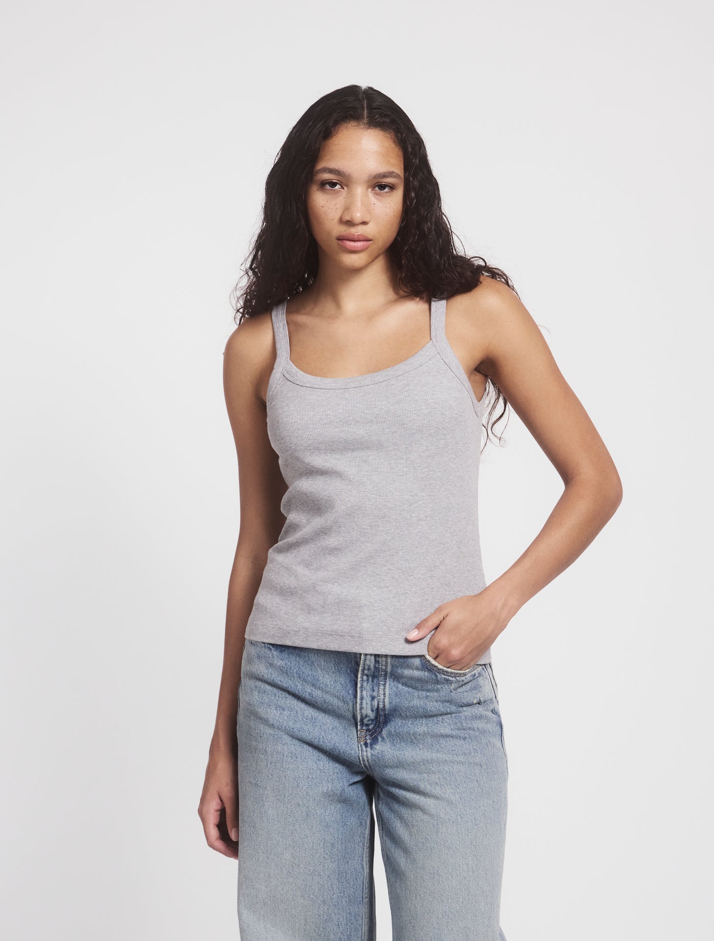 Ava Classic Rib Cami Top in Grey Marl