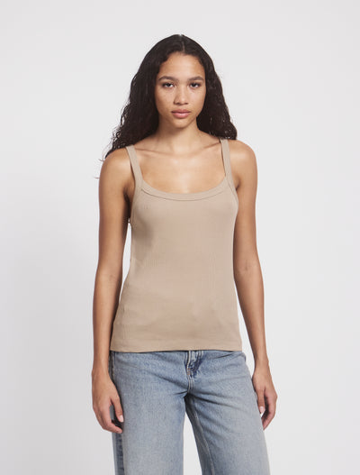 Ava Classic Rib Cami Top In Taupe