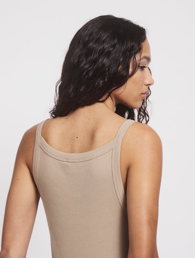 Ava Classic Rib Cami Top In Taupe