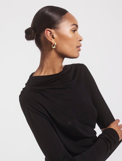 Iphis Draped Long Sleeve Top in Black