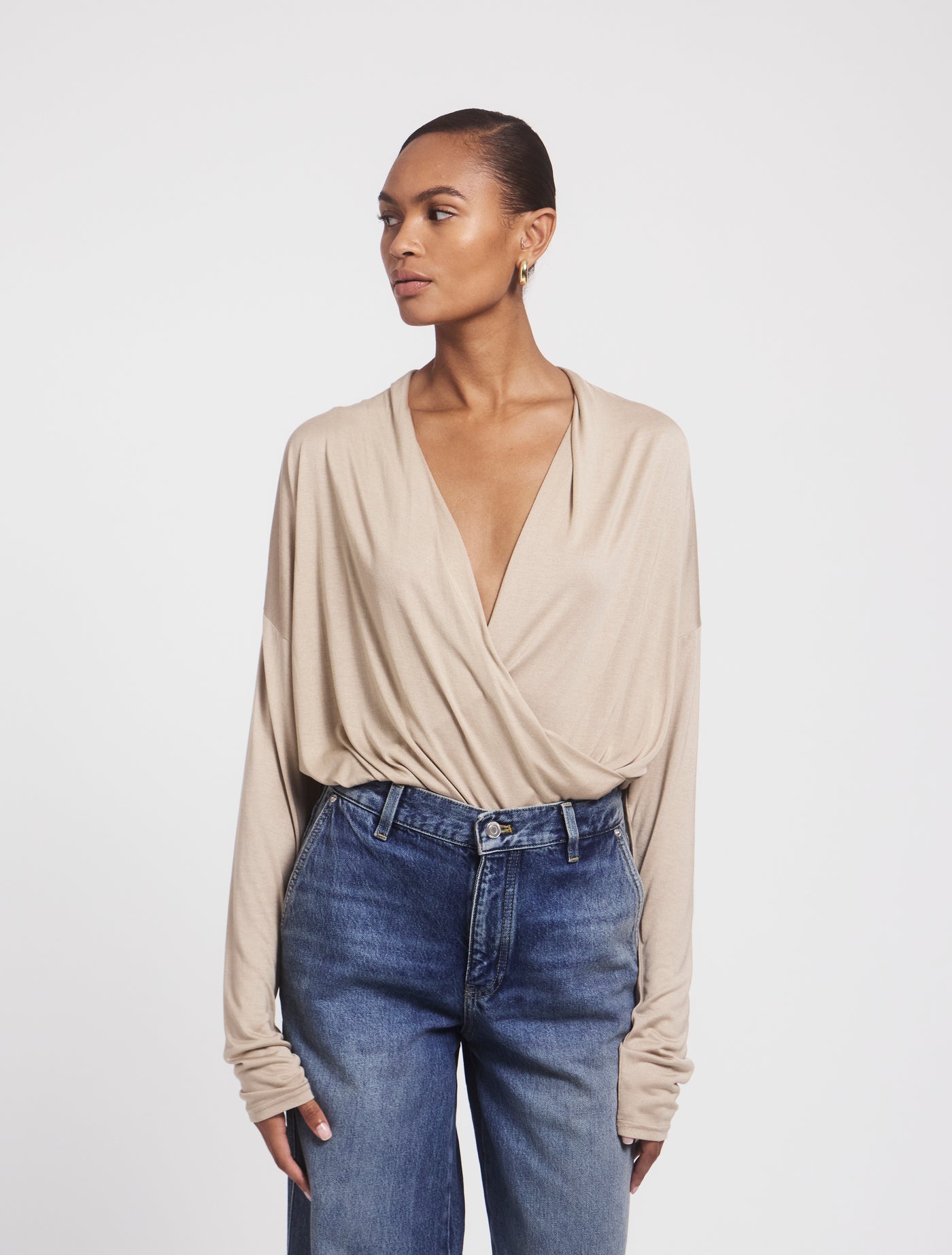 Calix Draped Top In Taupe