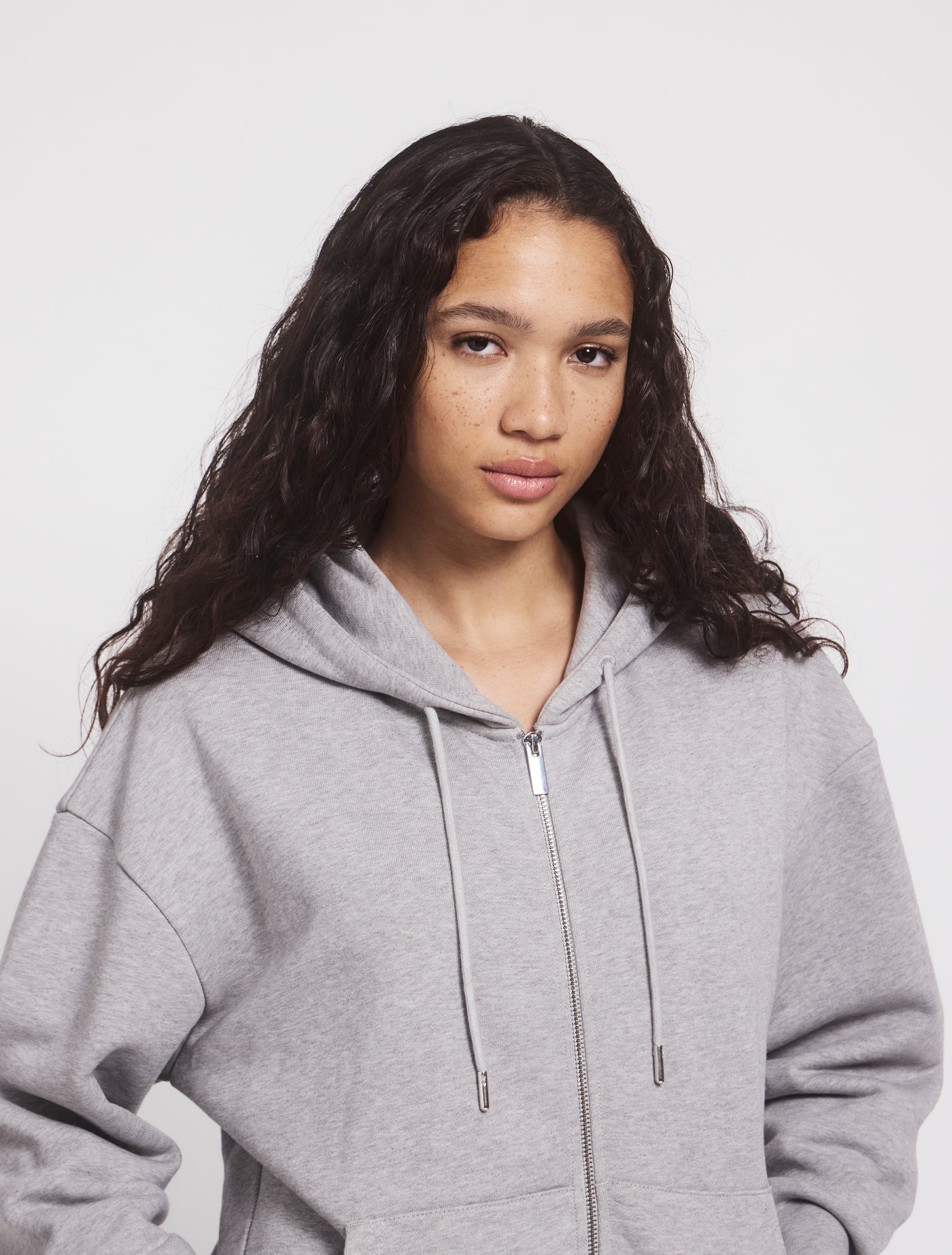 Signature Zip Up Hoodie in Grey Marl