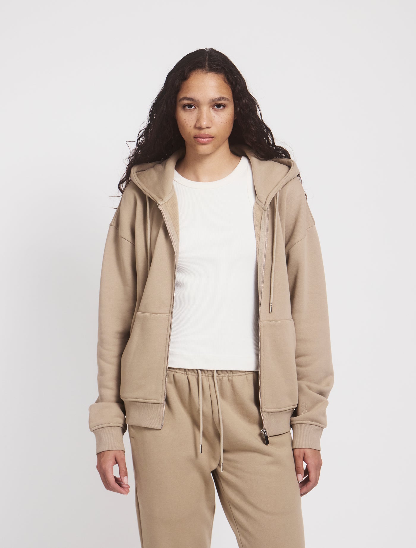 Signature Zip Hoodie in Taupe