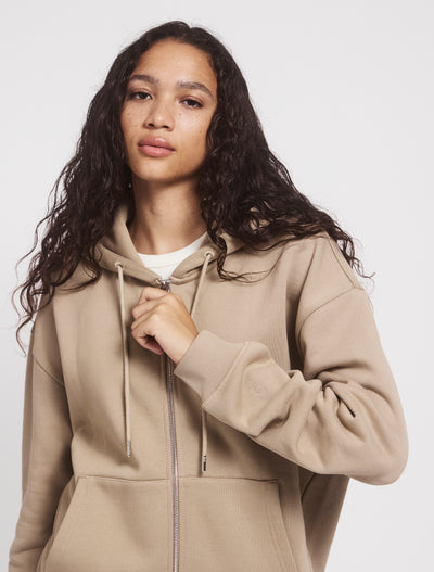 Signature Zip Up Hoodie in Taupe