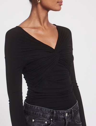 VESTA TOP in Black, close-up front detail