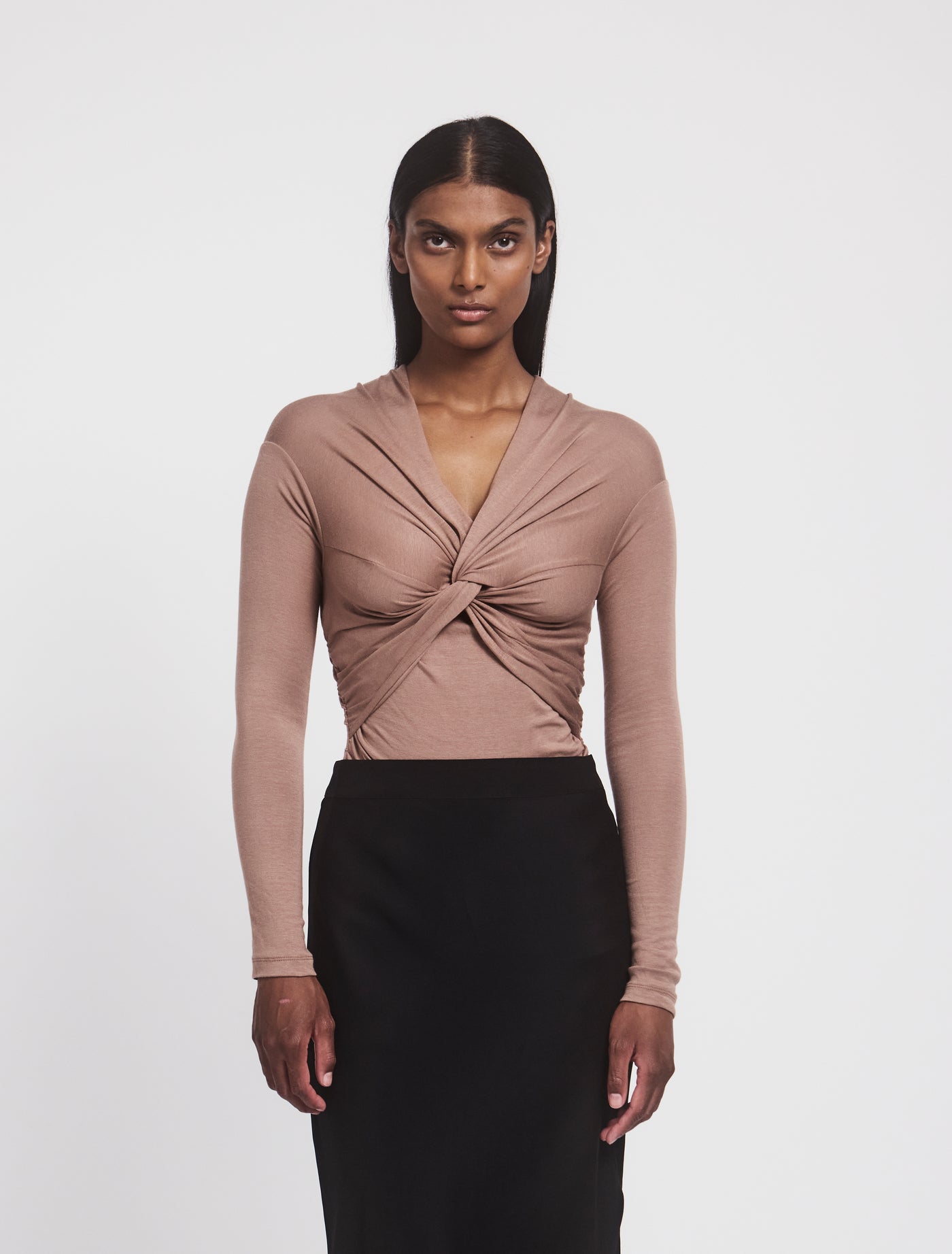 Vesta Micromodal Knot Long Sleeve Top in Sandalwood