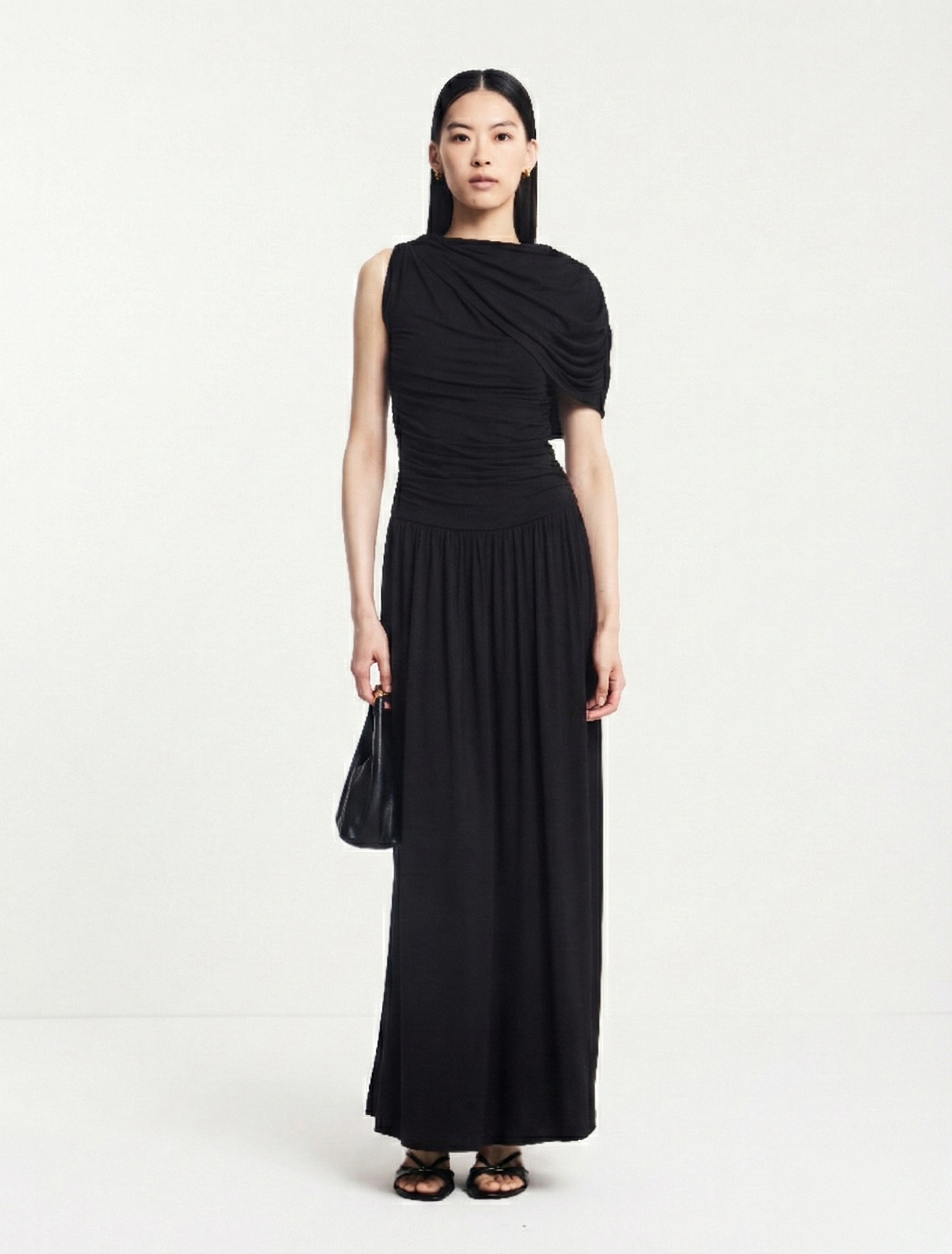 Mila Asymmetrical Caped Shoulder Maxi Dress