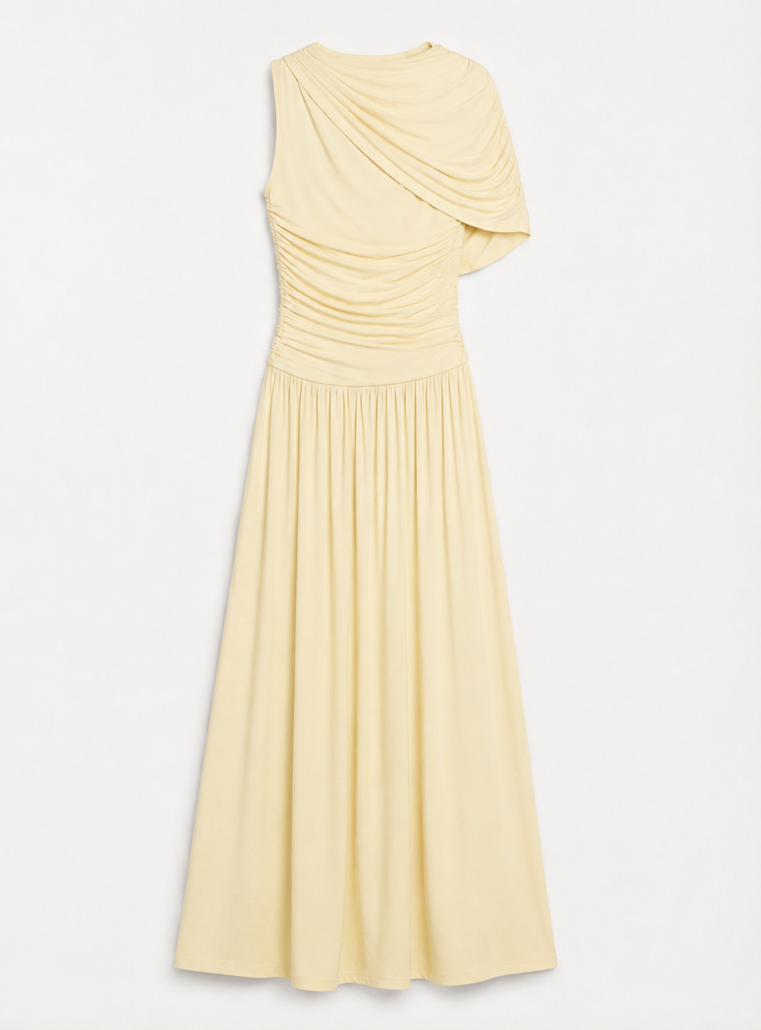 Mila Asymmetrical Caped Shoulder Maxi Dress in Butter Milk – Ninety Percent
