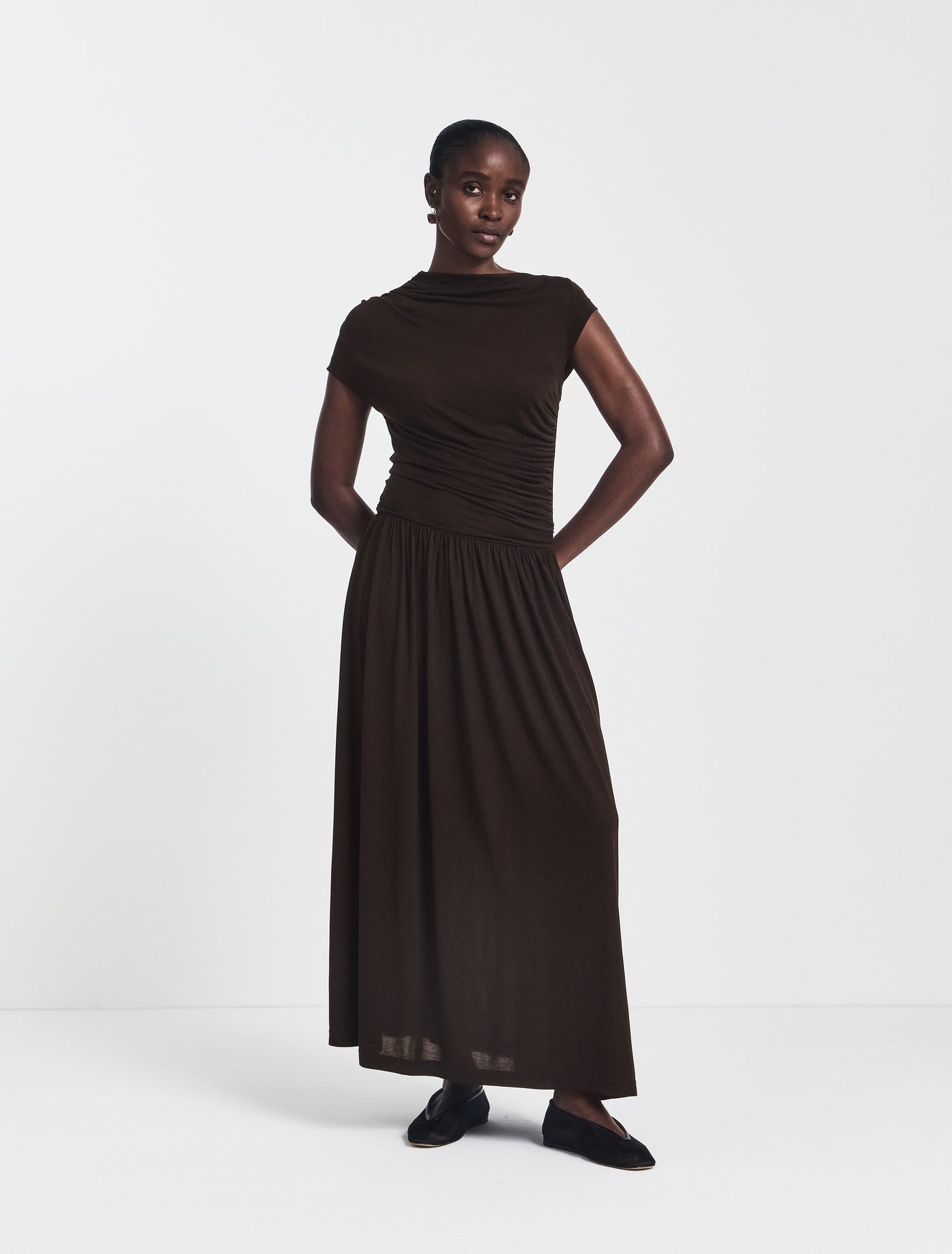 Priam Draped Dress in Bitter Chocolate