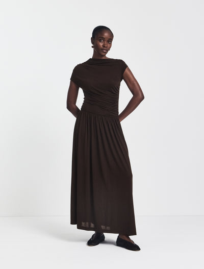 Priam Draped Dress in Bitter Chocolate