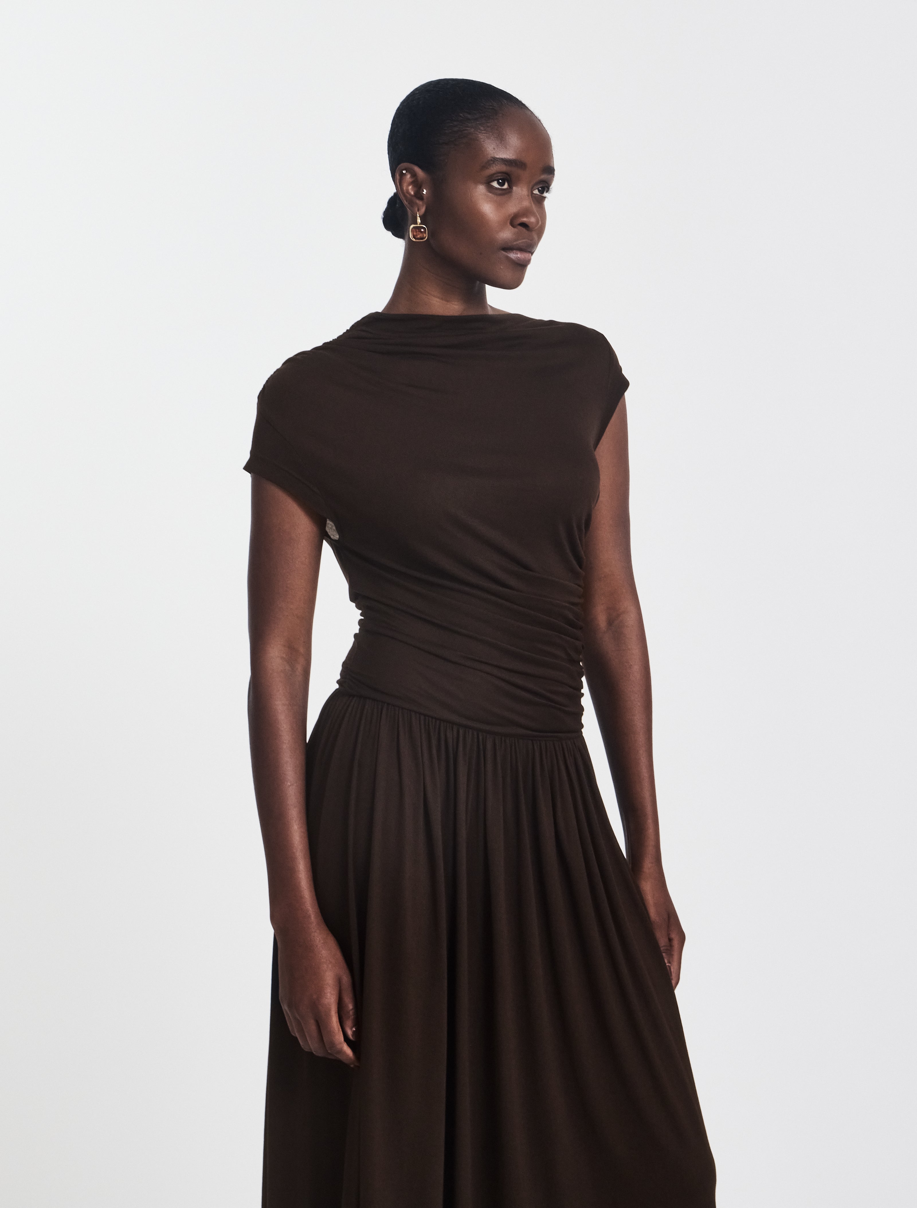 Priam Draped Dress in Bitter Chocolate