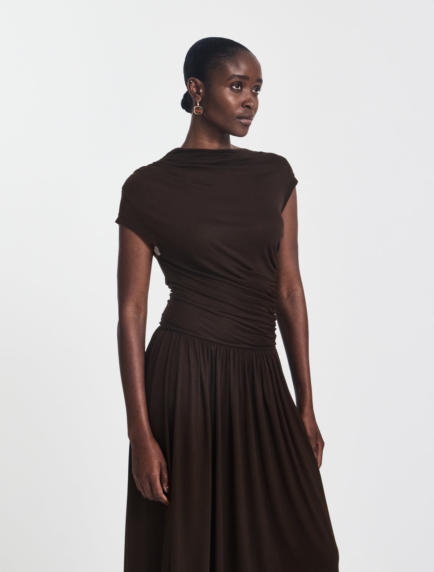 Priam Draped Dress in Bitter Chocolate