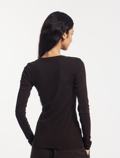 Classic Rib Henley in Bitter Chocolate