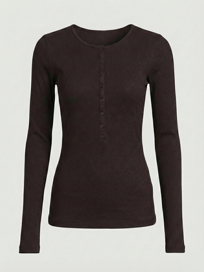 Classic Rib Henley in Bitter Chocolate