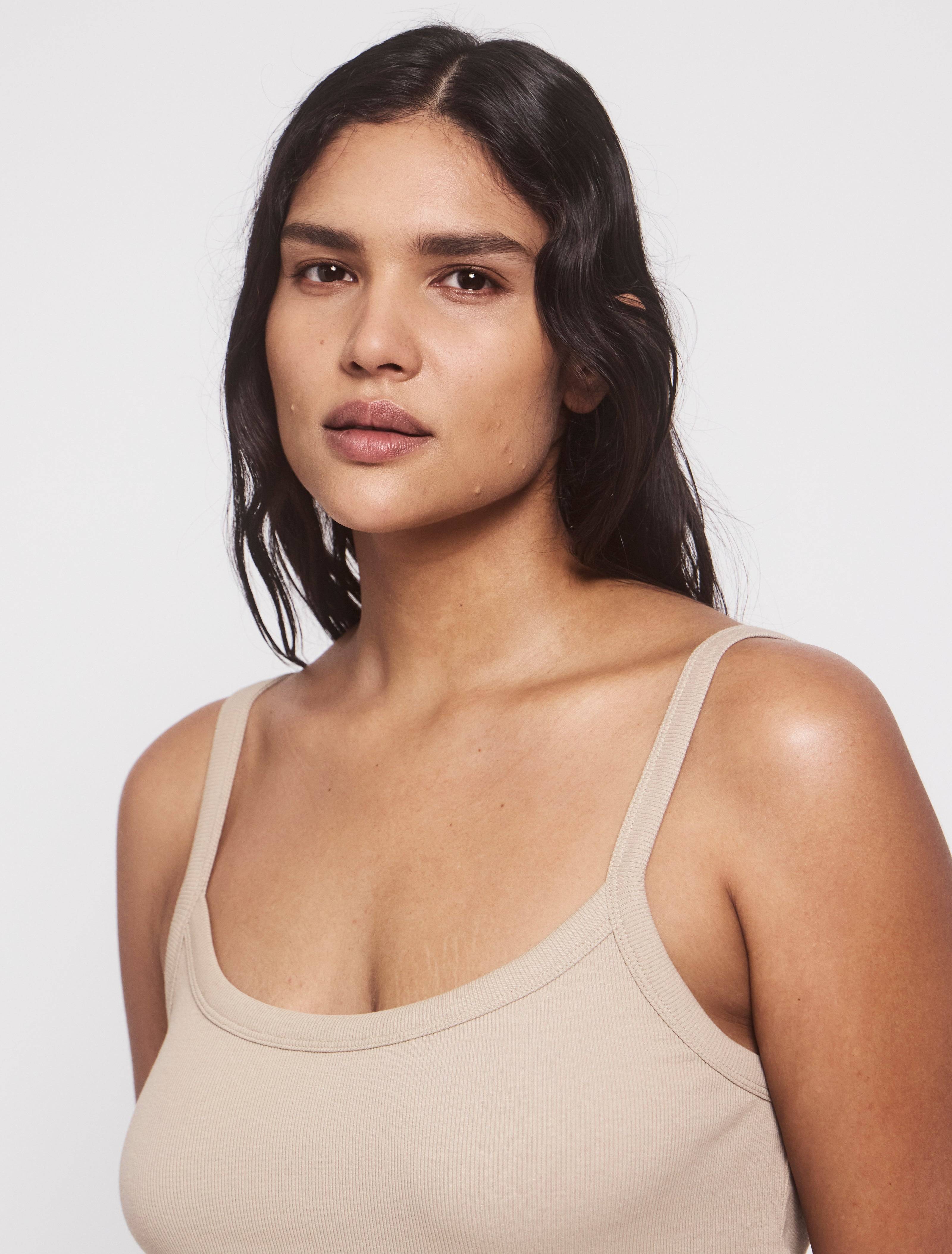 Ava Classic Rib Cami Top In Taupe Taupe XXS