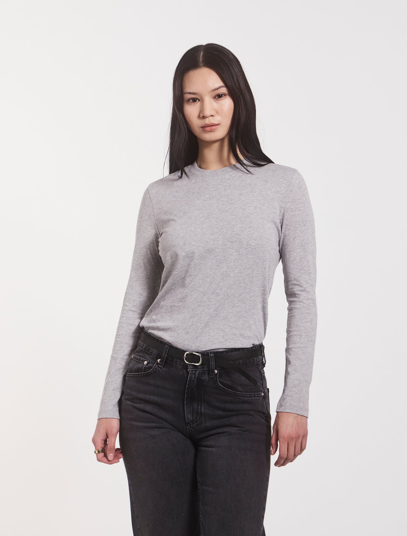 Billie Classic Cotton Long Sleeve T-Shirt in Grey Marl