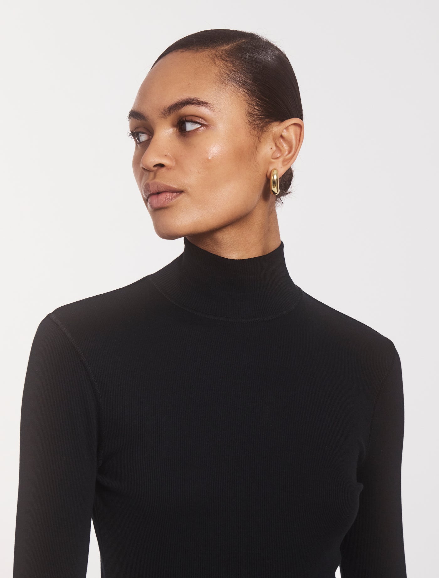 Suri Classic Rib High Neck Top in Black