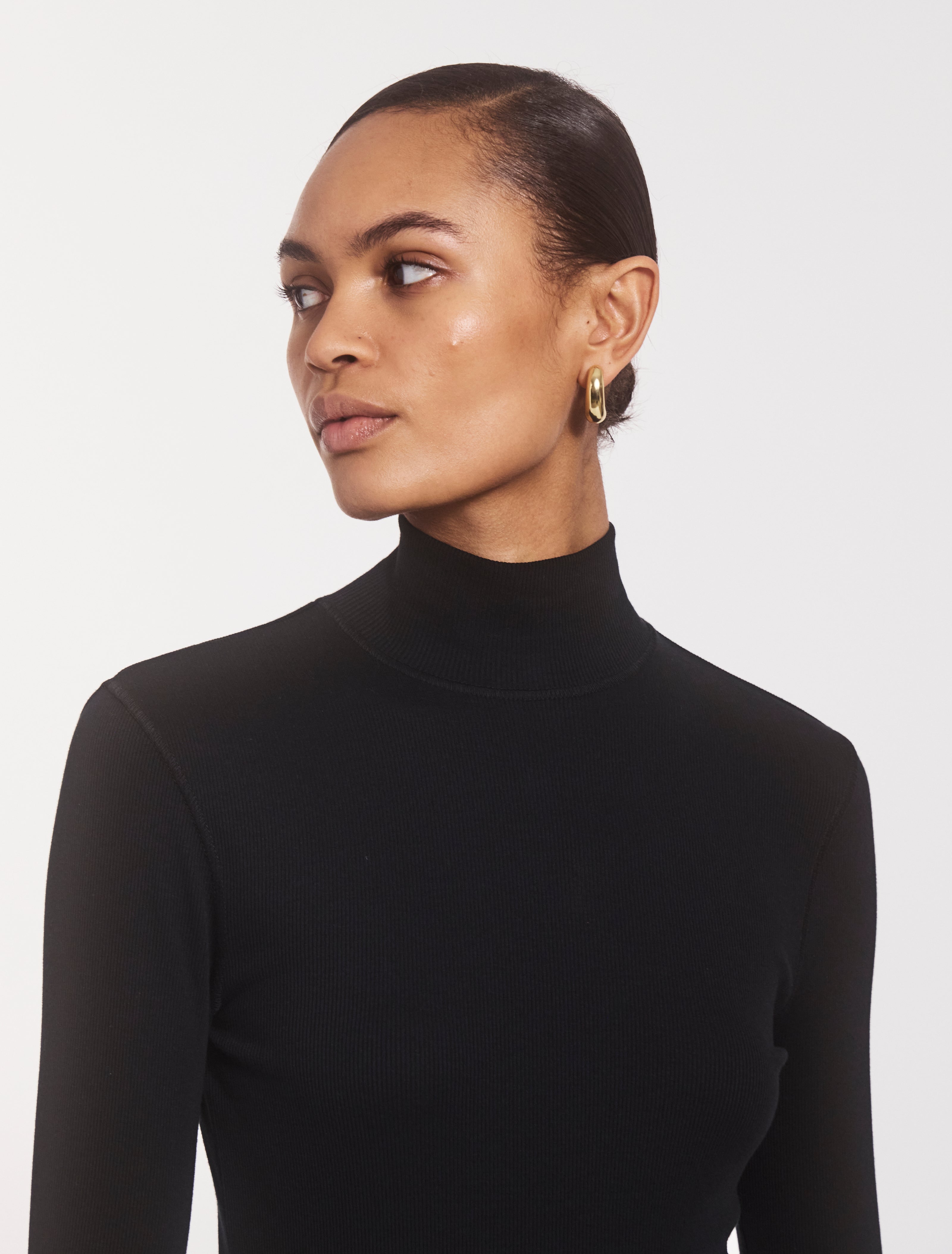 Classic Rib High Neck Top in Black