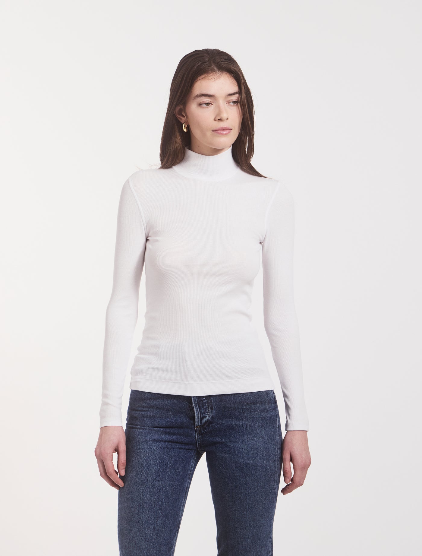 Suri Classic Rib High Neck Top in White