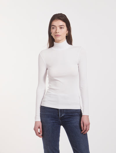 Suri Classic Rib High Neck Top in White