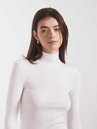 Suri Classic Rib High Neck Top in White