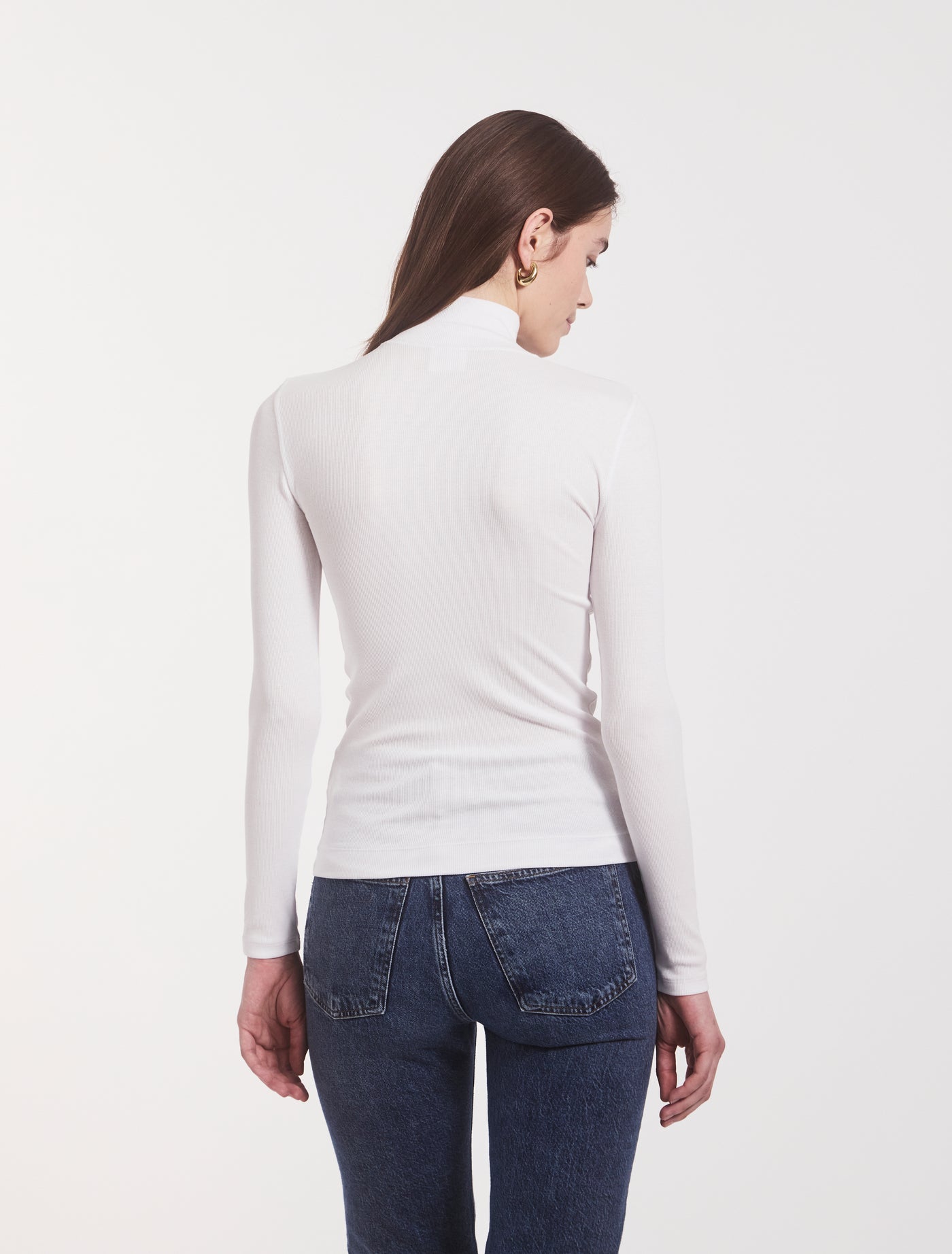 Suri Classic Rib High Neck Top in White