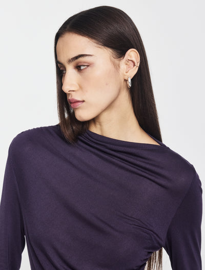 Iphis Draped Long Sleeve Top in Aubergine