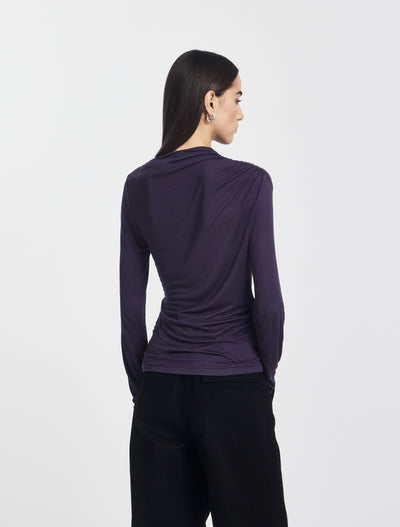 Iphis Draped Long Sleeve Top in Aubergine