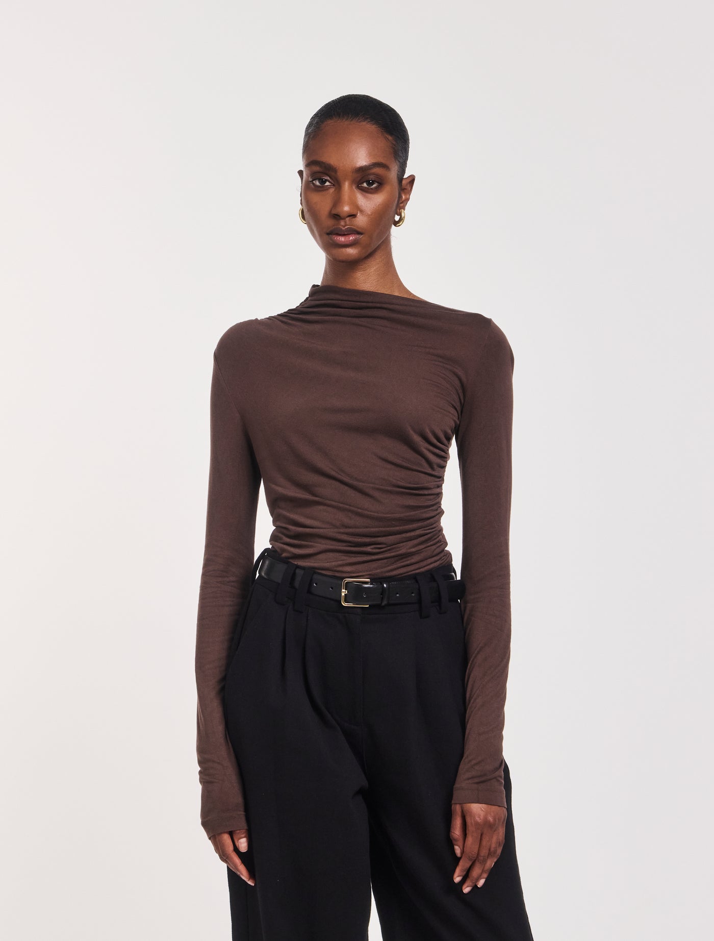 Iphis Draped Long Sleeve Top in Bracken
