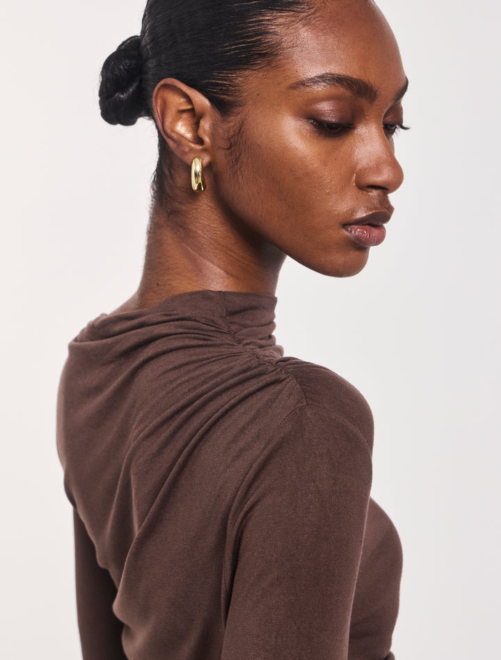 Iphis Draped Long Sleeve Top in Bracken – Ninety Percent